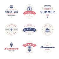 Summer holidays labels and badges retro typography design set. vector