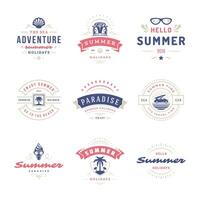 Summer holidays labels and badges retro typography design set. vector