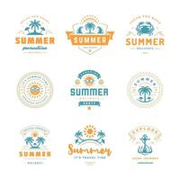 Summer holidays labels and badges retro typography design set. vector