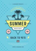 Summer beach party flyer or poster template 90s typography style design. vector