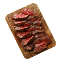 een steak Aan een snijdend bord Aan een houten snijdend bord ai-generatief png