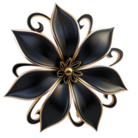 gerbera fleur ,noir fleur avec or accents sur une transparent Contexte ai-génératif png