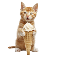 gatinho segurando gelo creme cone ai-generativo png