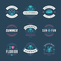 Summer holidays labels and badges retro typography design set. vector