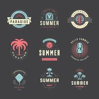 Summer holidays labels and badges retro typography design set. vector