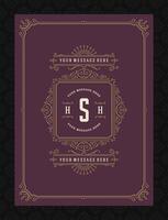 Vintage ornament greeting card calligraphic ornate swirls and vignettes frame design template vector
