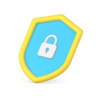 Security logo with padlock 3d isometric illustration. Web badge blue shield protect safety vector