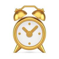 Premium 3d icon golden metallic analogue retro alarm clock front view realistic illustration vector