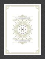 Vintage ornament greeting card calligraphic ornate swirls and vignettes frame design template vector