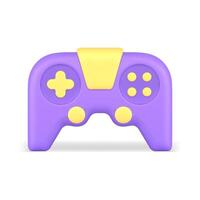 Realistic 3d icon purple yellow game joystick illustration. Gamepad console controller vector