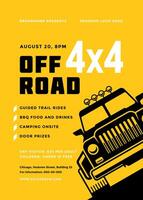 Off road truck competition poster or flyer event modern typography design template and 4x4 suv car silhouette. vector