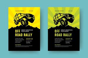 Off road truck competition poster or flyer event modern typography design template and 4x4 suv car silhouette. vector