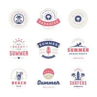 Summer holidays labels and badges retro typography design set. vector