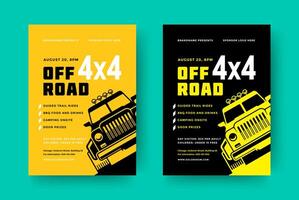 Off road truck competition poster or flyer event modern typography design template and 4x4 suv car silhouette. vector