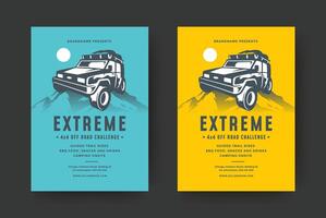 Off road truck competition poster or flyer event modern typography design template and 4x4 suv car silhouette. vector