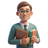 Thinking Guy with Books 3d Person png