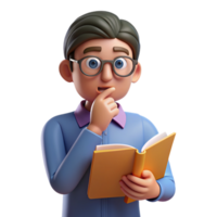 Thinking Guy with Books 3d png