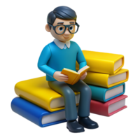 Thinking Guy with Books 3d Render png