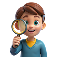 Boy Holding Magnifying Glass 3d png