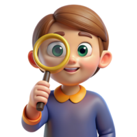 Boy Holding Magnifying Glass 3d Illustration png