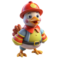 poulet dans pompier costume 3d concept png