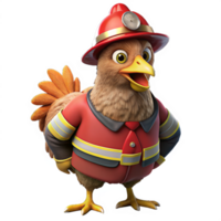 Chicken in Fireman Costume 3d png