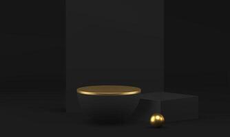 3d podium pedestal black luxury geometric showroom with golden elements realistic vector