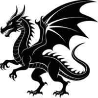 A black silhouette of a dragon with wings vector