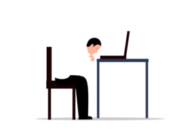 une homme séance à une bureau avec une portable png