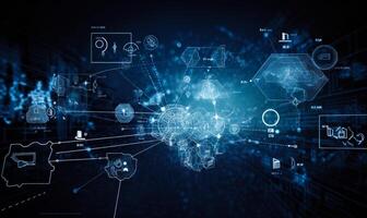 Abstract futuristic digital interface with data and network connections. Digital background with binary code pattern. photo