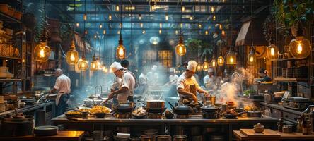 Motion chefs of Asian restaurant open order photo