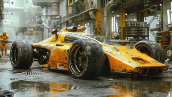 Race car crashed in the industrial zone photo