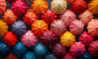 Colorful umbrellas covering street photo