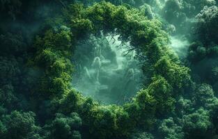 Circle of moss in the forest photo