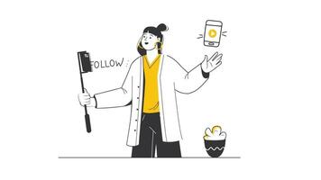 a woman in a lab coat holding a phone and a brush video