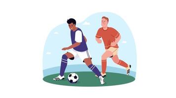 twee mannen spelen voetbal Aan een veld- video