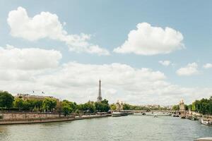 PARIS, FRANCE - 02 June 2018 View of the Eiffel Tower and Siene River in Paris, France. photo