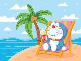 robot gato relajante en el playa vector