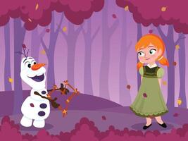 Cutie Girl With Snowman vector