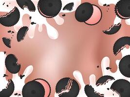 Black Cookies with Vanila Cream and Splashing Milk vector