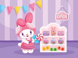 Cutie Rabbit Selling Candy vector