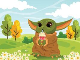 Baby Alien Drink Boba In The Park vector