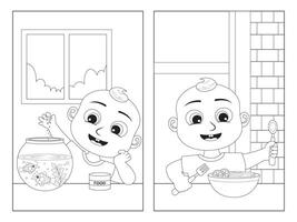 Happy Kid Coloring Book Page vector