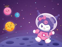 Cute Cartoon Beeing a Astronaut at Space vector