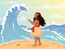 Hawaiian Girl at the Beach vector