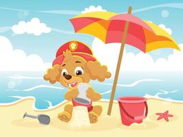 Cute Dog Playing Sand at the Beach vector