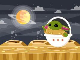 Cute Baby Alien Riding in Flying Cradle Background vector