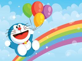 Robot Cat Flying with Balloons vector