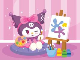 Cute Cartoon Enjoy Painting in the Room vector