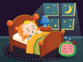 Blond Boy Sleeping at Night vector